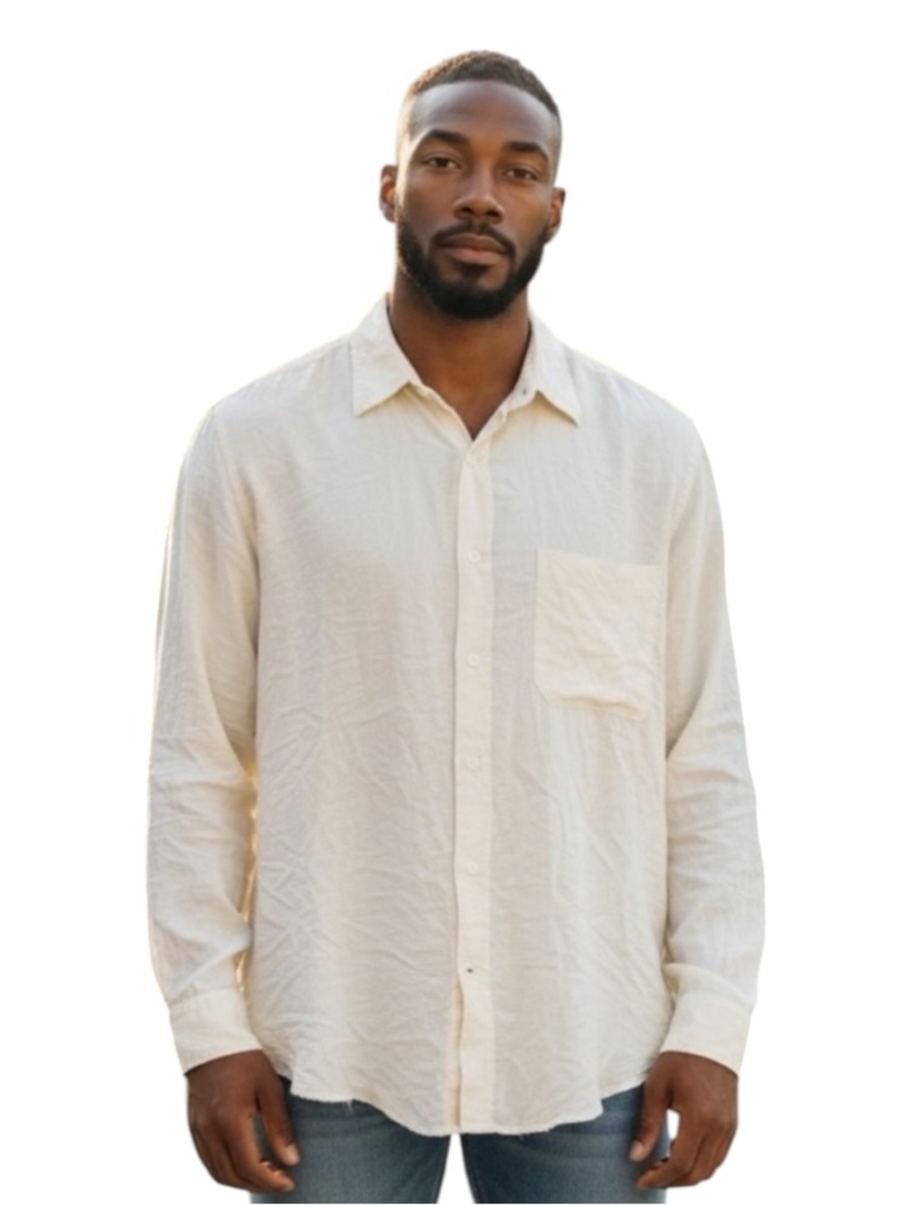I.O.U Silk Men's Cream Long Sleeve Collared Casual Button Down Shirt Size XL